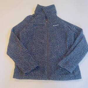 Columbia OmniHeat Womens L Purple Gray Pattern Fleece Sweatshirt Hiking Full Zip